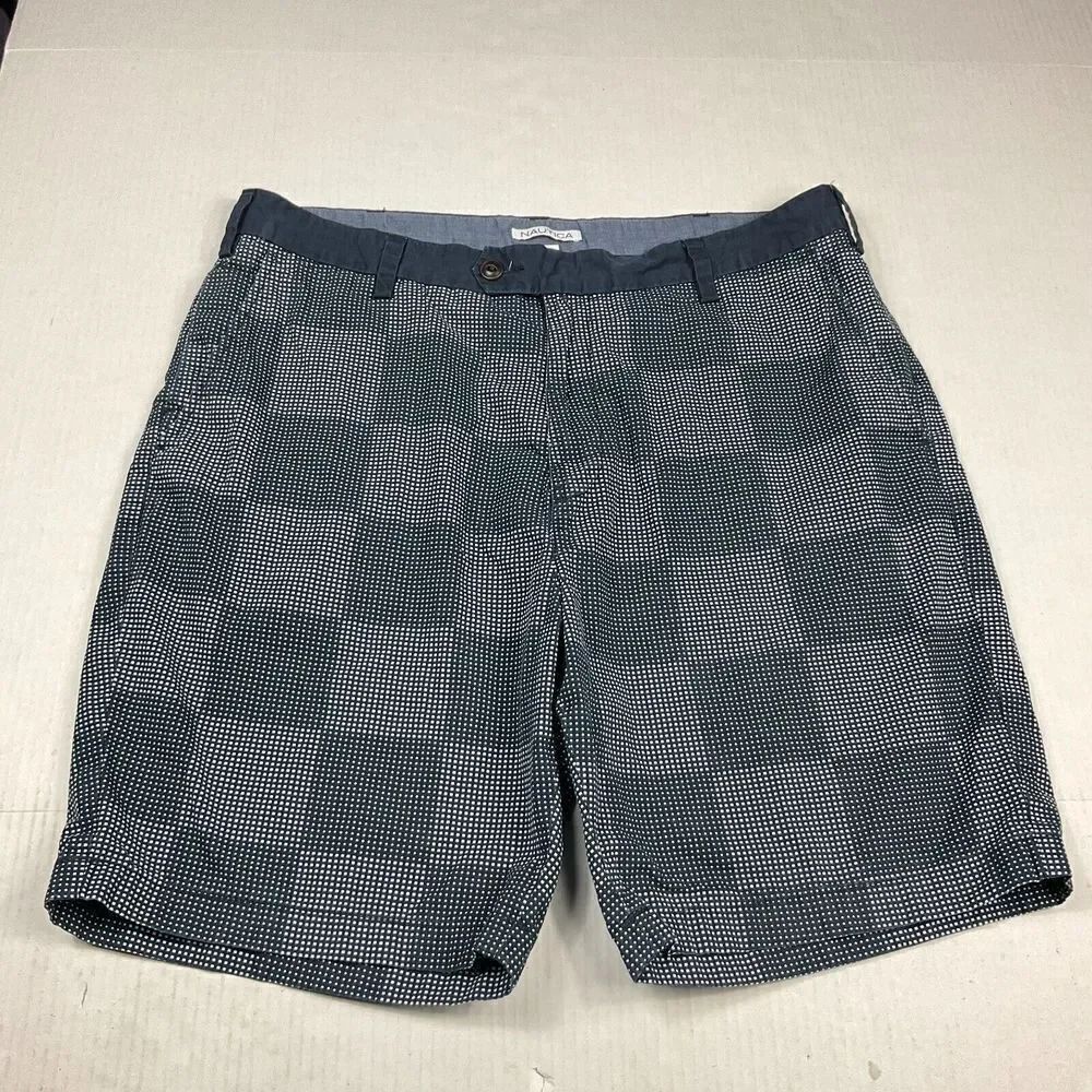 Nautica Mens Chino Shorts Plaid Casual Cotton Flat Front Preppy Pockets Size 36